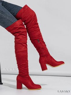 Lasaky - Premium Over-The-Knee Boots for Women with Chunky Heel and Micro Suede Upper Womens Red Shoes, Fall Winter Shoes, Boots Platform, Red High Heels, Womens Chunky Heels, Estilo Chic, Platform Heels Chunky, Boots Women Fashion, High Heel Boots Ankle