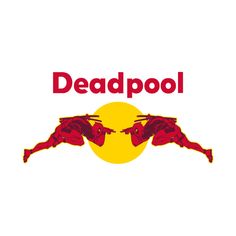 the logo for deadpool is shown in red and yellow