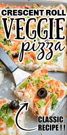 a close up of a pizza on a pan with the words cheese roll veggie pizza