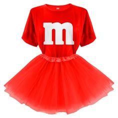 a red dress with the letter m on it