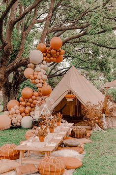 an outdoor tent set up for a party