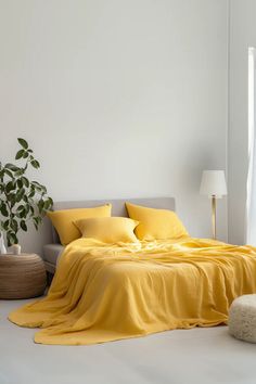 Bright yellow coverlet and 2 pillowcases Bedding Inspiration, Ultraviolet Light, A Blanket, Twin Xl, Cozy Bedroom