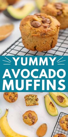 yummy avocado muffins on a cooling rack