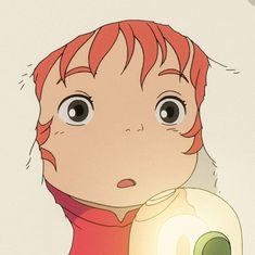 an anime character with red hair holding a ball