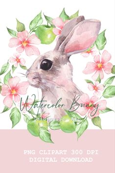 watercolor bunni wuth flowers, png illustration on transparent background Rabbit Illustration Cute, Watercolor Rabbit, Rabbit Png, Bunny Clipart, Rabbit Illustration, Floral Wreath Watercolor, Scrapbooking Paper Crafts, Cute Animal Clipart