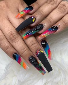 Funky Nail Ideas, Halloween Acrylic Nails, Rainbow Nails, Luxury Nails, Fire Nails, Bling Nails