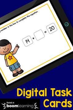 a digital task card with an image of a boy pointing at the numbers on it