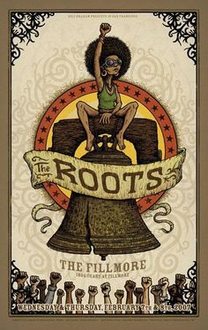 a poster for the film roots with an image of a woman sitting on top of a bell