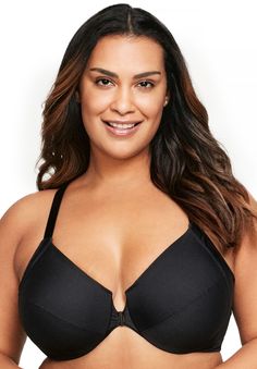 It's everything you need in a high-support bra - easy to get in and out of, underwire support in the front and smoothing support in the back - and nothing you don't want. No wire poke. No creasing. No strap slippage. Just a seamless silhouette under anything.WONDERWIRE TECHNOLOGY: A padded underwire adds an extra layer of cushion to prevent wire poke.BACK DESIGN: Smoothing high back with stretch fit.CUSTOM FIT: Non-slip straps adjust to your fit.FRONT CLOSURE: Easy on and off secure front closure.DESIGNED IN NEW YORK SINCE 1921: We have over 100 years experience crafting bras for curvy women.40% Polyamide40% Polyester20% Elastane | Plus Size Women's FRONT CLOSE WONDERWIRE BRA 1247 by Glamorise in Black (Size 36 DD) High Support Bra, Front Closure Bra, Everyday Bra, Swimsuits For All, Black Bra, Full Figured, Back Design, Underwire Bra, Bra Lingerie