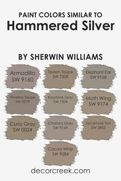 Colors Similar to Hammered Silver SW 2840 by Sherwin Williams Brown Grey Paint, Sherwin Williams Paint Neutral, Taupe Paint Colors, Paint Color Swatches, Brown Paint Colors, Taupe Paint, Taupe Walls, Farmhouse Paint Colors, Farmhouse Paint