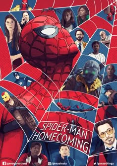 the amazing spider - man movie poster is shown in this image, with many different faces