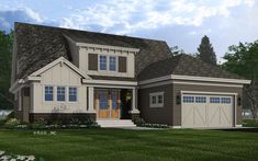 this is an artist's rendering of a two - story house with garages