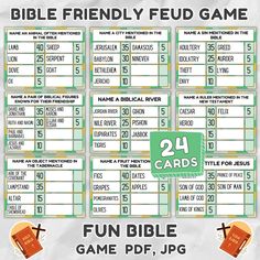 the printable bible friends game is shown with two cards and one card for each player