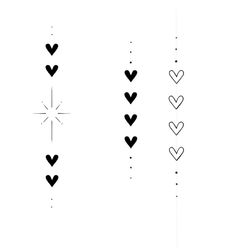 three different lines with hearts drawn on them and one line has an arrow in the middle