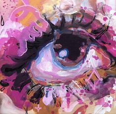 an abstract painting with pink and purple colors