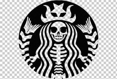 starbucks logo with skeleton and stars on it