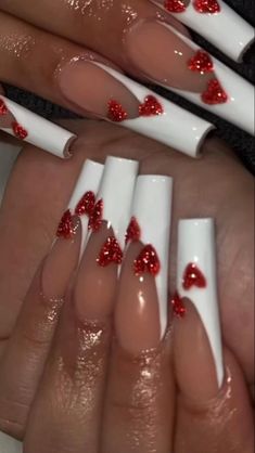 White And Red Nails, Cute Acrylic Nail Designs, Glow Nails, Dope Nail Designs, Long Acrylic Nails Coffin, Acrylic Nails Coffin Pink, Long Square Acrylic Nails, Bling Acrylic Nails, Pink Acrylic Nails