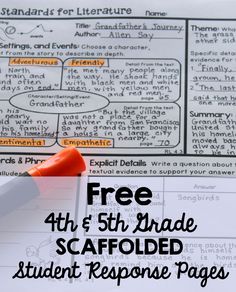 the 4th grade scaffolded student response paper is shown with an orange marker