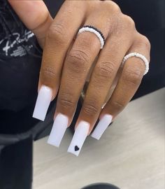 White Base Acrylic Nails With Design, Refill Nails Acrylic Ideas, Solid White Nails With Design, Square White Nails With Designs, White Nails Simple Design, All White Acrylics, White Square Nails Design, Simple White Acrylic Nails, White Nail Acrylic