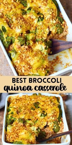 broccoli and cheese casserole in a white dish