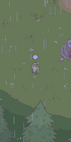 an animal is standing in the rain with another animal on it's back ground