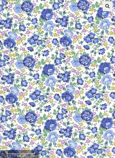 a blue and white flowered wallpaper with lots of flowers on the bottom half of it