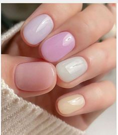 Milky Spring Nails, Pastel Double French Tip Nails, Spring Nail Inspiration Simple, Korean Nail Art Spring, Spring Nails Korean, Milky Pastel Nails, Spring Nails One Color, Milky Color Nails, August Dip Nails