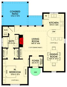 a floor plan for a house with two bedroom and an attached living room, dining area and