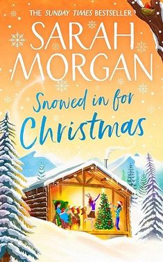 a christmas book cover with an image of a cabin