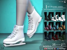 the ice skates are all different colors and sizes in this video game screen shot