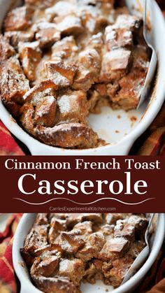 cinnamon french toast casserole in a white dish