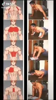 an image of a man doing exercises for his muscles and chest area in the bathroom