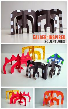 several different types of sculptures made out of construction paper and cut into shapes that look like elephants