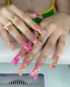 Ducky Nails, Inspo Acrylic Nails, Nail Inspo Acrylic, Good Nails, Freestyle Nails, French Acrylic Nails