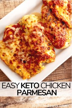 easy keto chicken parmesan on a white plate