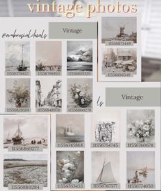 the vintage photos are displayed in different styles and sizes, including boats, flowers, trees, and other things