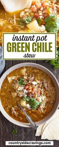 the instant pot green chile stew is ready to be eaten