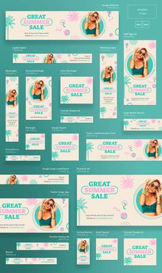 a set of banners for a swimwear store