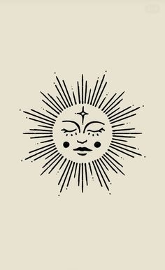 a black and white drawing of the sun with its face drawn on it's side