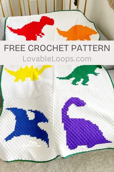 Free and easy c2c prehistoric dinosaur blanket pattern featuring T-Rex, Triceratops, and more. Perfect for boys or girls, includes free charts and pictures. Large Dinosaur Crochet Pattern Free, Crochet Pterodactyl Free Pattern, Crochet Pterodactyl, Pixel Crochet Pattern Free, Crochet Dinosaur Blanket, Graphgan Patterns Free, Disney Stitch Tattoo, Dinosaur Baby Blanket, Crochet C2c Pattern