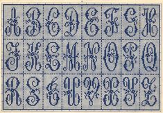 an old fashioned cross stitch pattern with numbers and letters in blue on a white background