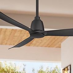 a black ceiling fan in a room