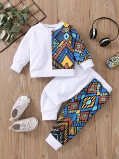 Baby Graphic Print Sweatshirt & Joggers | SHEIN UK Baby Boy Dress Clothes, African Kids Clothes, Baby Mode, African Dresses For Kids, African Children, Graphic Print Sweatshirt, Baby Dress Design, Stylish Boys