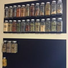 there are many different types of spices on the shelves