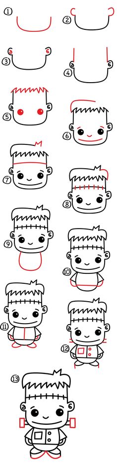 the instructions for how to draw a cartoon character with different facial expressions and hair styles