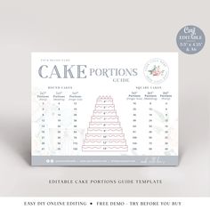 the cake portions guide is displayed in front of a white background with flowers and leaves