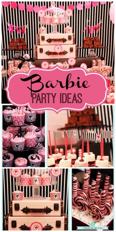 a collage of photos with pink and black items on it, including cupcakes