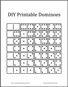 the printable domino game is shown in black and white, with dots on it