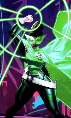 the green lantern is standing in front of an abstract background with neon lines and circles