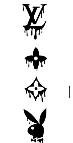 four black and white silhouettes of different types of paint dripping from the top to bottom